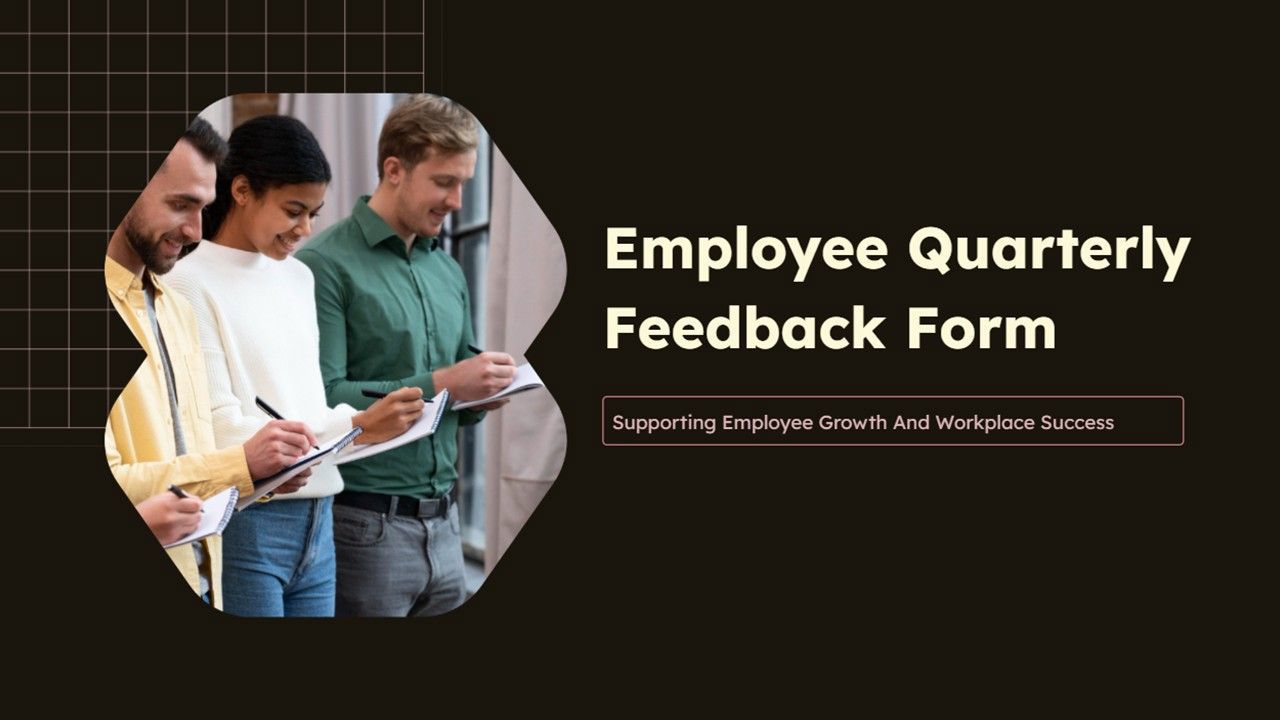 Employee Quarterly Feedback Form cover with dark theme, employee photo, and clean layout.