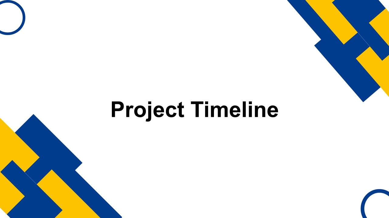 Project timeline template showing minimal layout, white space, blue and yellow blocks for schedul...