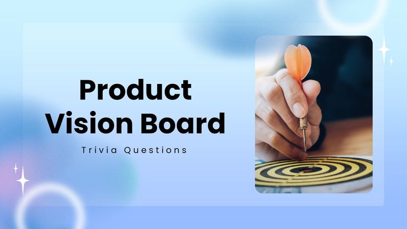 Product Vision Board quiz slide with a target image, blue gradients, and bold text.