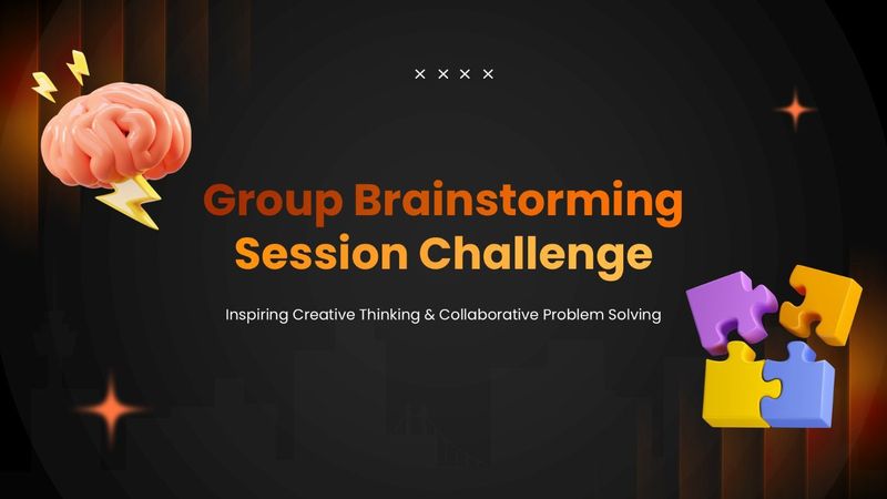 Group Brainstorming Session template with a 3D brain, colorful puzzle pieces, and orange accents.