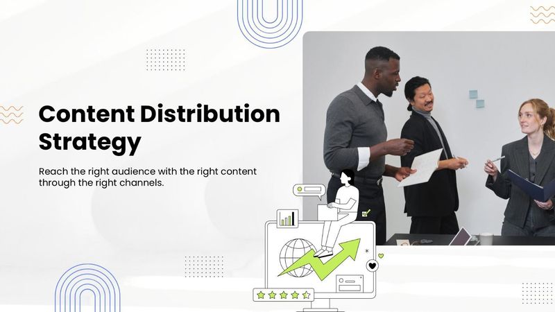 This template showing a team discussing content with growth and analytics graphics.