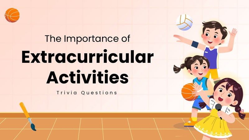 The Importance of Extracurricular Activities with children, sports, music, and a peach grid design.