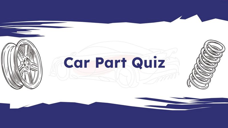 Car Part Quiz template featuring wheel and suspension spring sketches around the title.