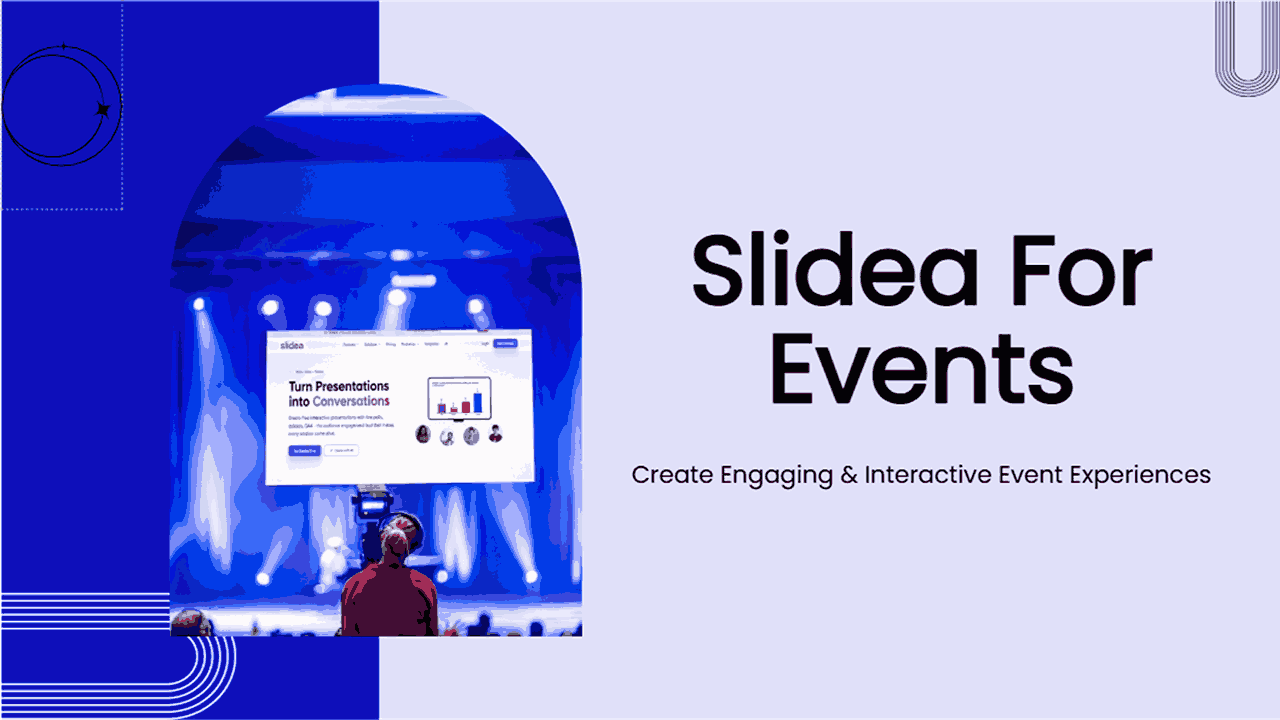 Slidea for Events slide with live presentation and audience engagement theme.