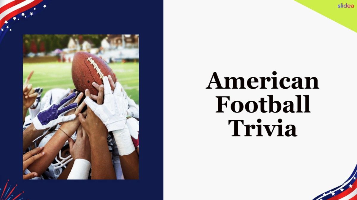 American Football Trivia with team holding football, blue panel, and bold title area.