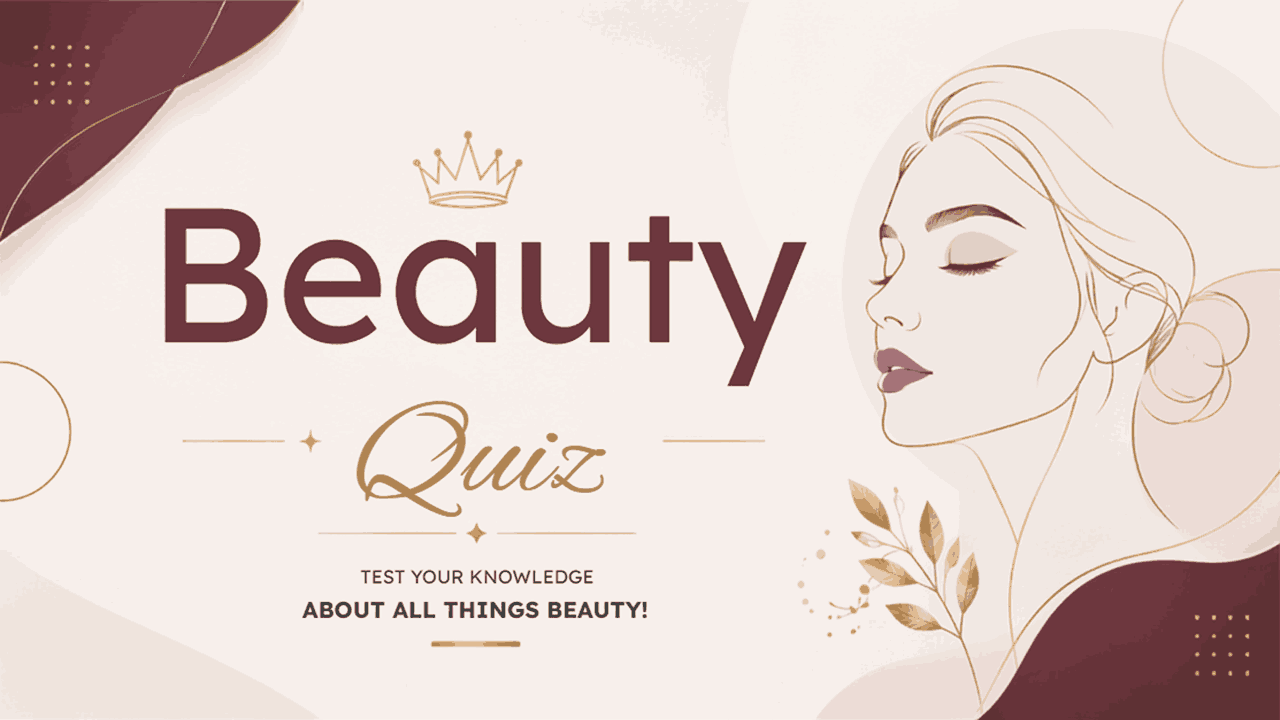 Beauty quiz cover featuring an elegant woman illustration with a minimalist makeup theme.