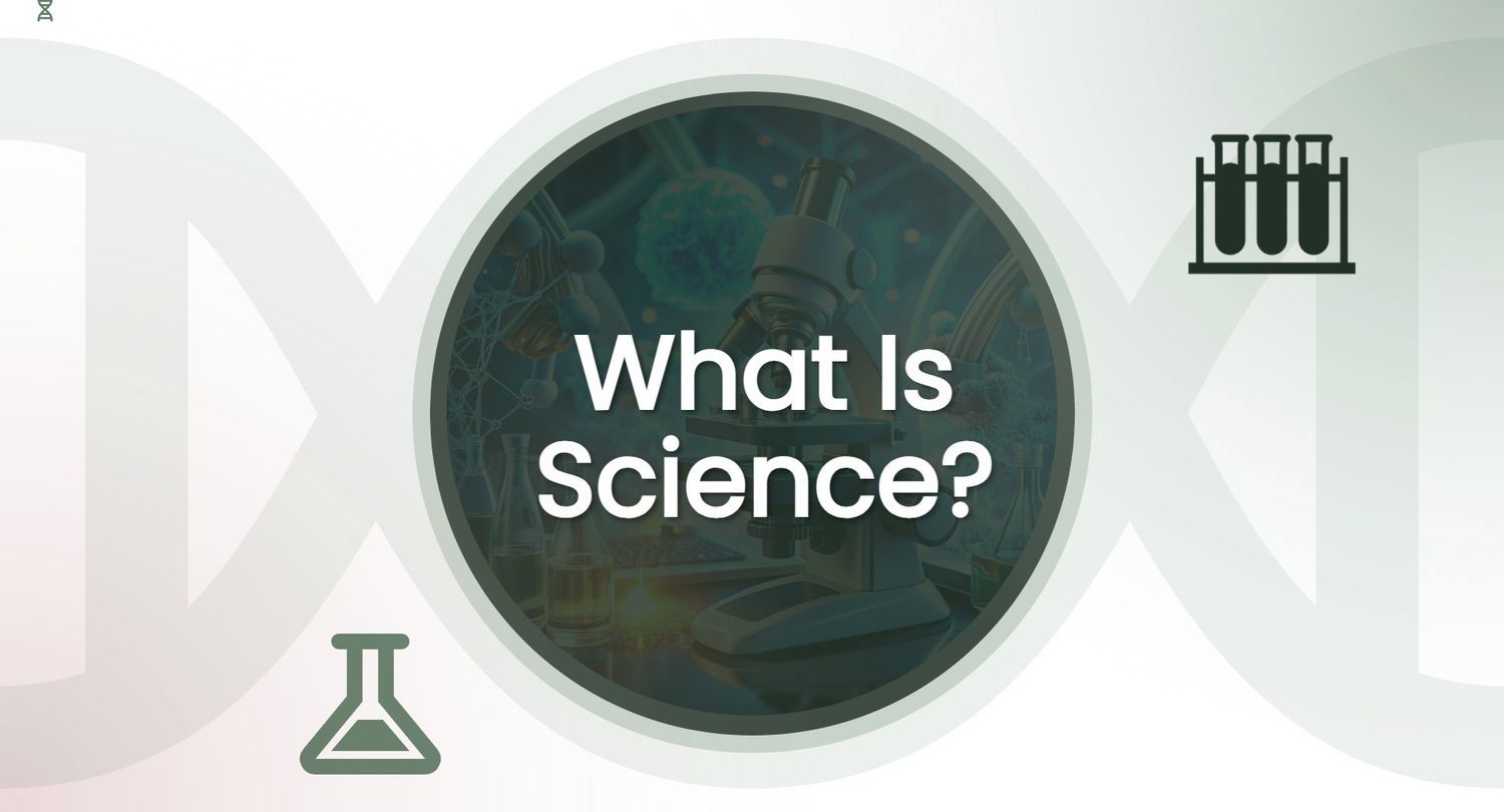 Science lesson slide with lab icons, colorful shapes, and a clean educational theme.