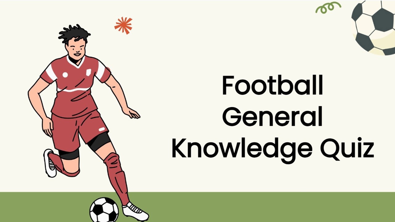 Football quiz slide with player illustration, soccer ball, and a clean sports-themed layout.