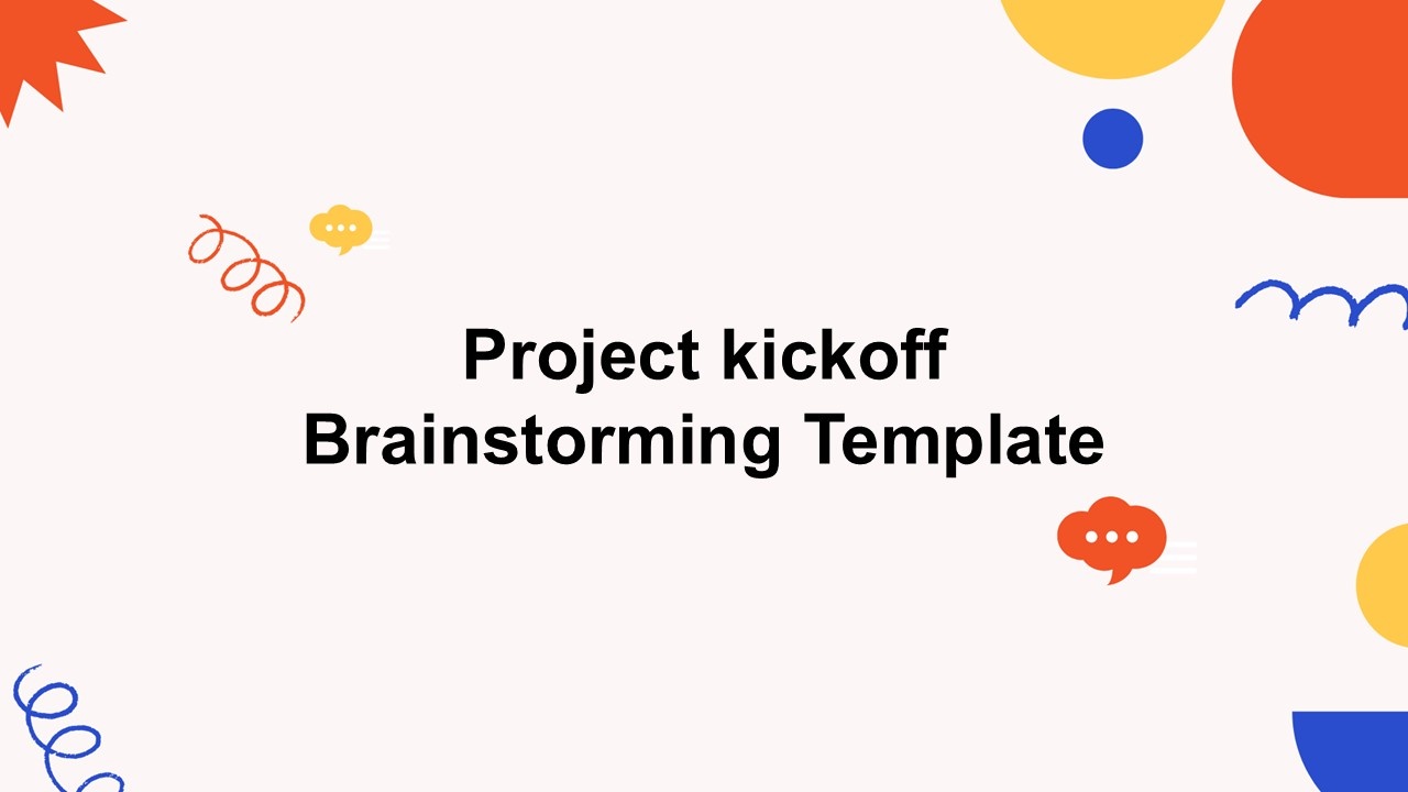 Project kickoff brainstorming template using pastel colors, centered text area, doodle swirls, sp...