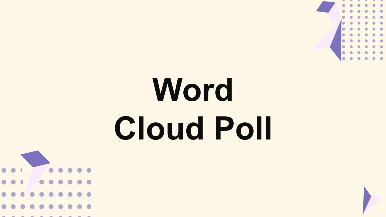 Word cloud poll template with beige background, bold black text, dotted patterns, and geometric s...