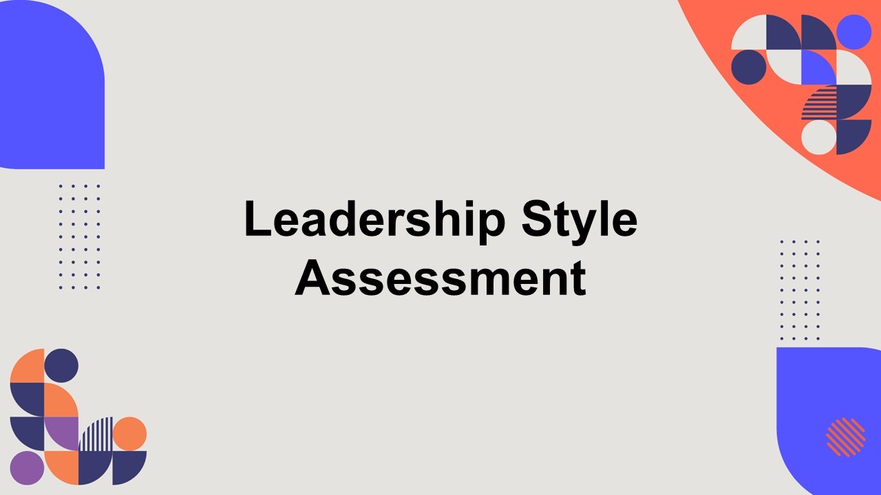 Leadership style assessment template with clean text holder, neutral background, blue-orange abst...