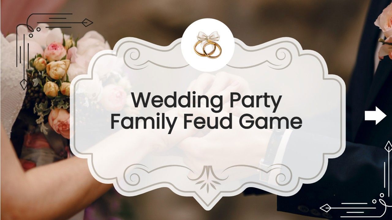 Birthday Family Feud quiz with gold balloons, gifts, sparkles, and festive party theme.