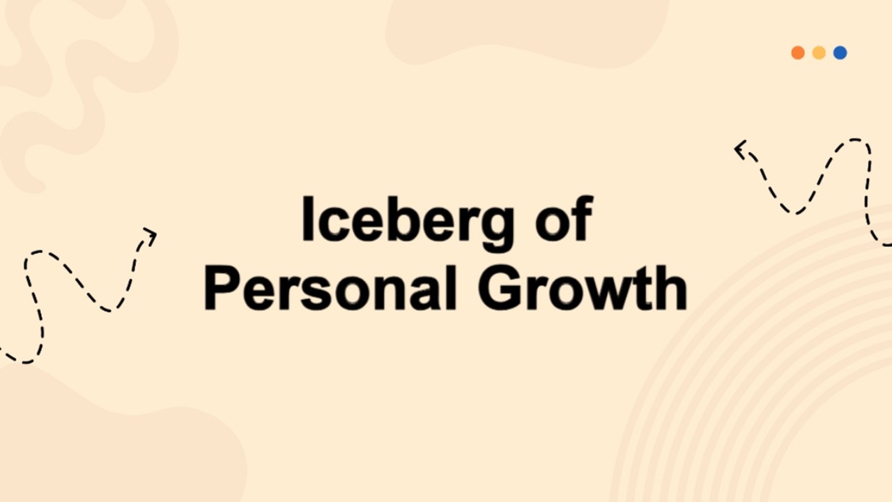 Iceberg of personal growth slide with beige background, bold black text, abstract curves showing ...