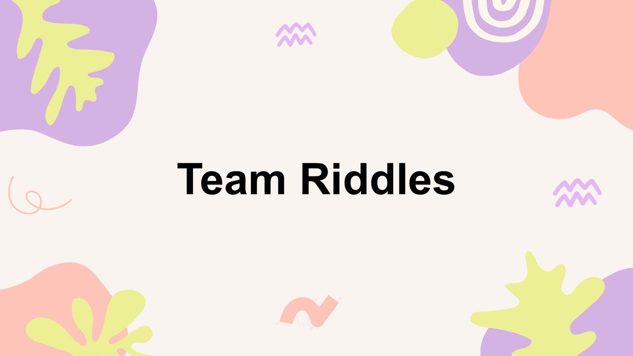 Team riddles template with pastel colors, abstract shapes, centered text holder, designed for fun...