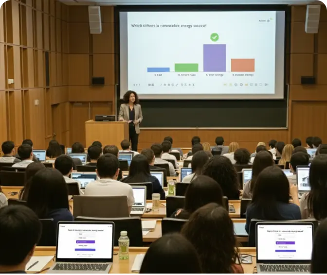 Interactive lecture hall with students using Slidea