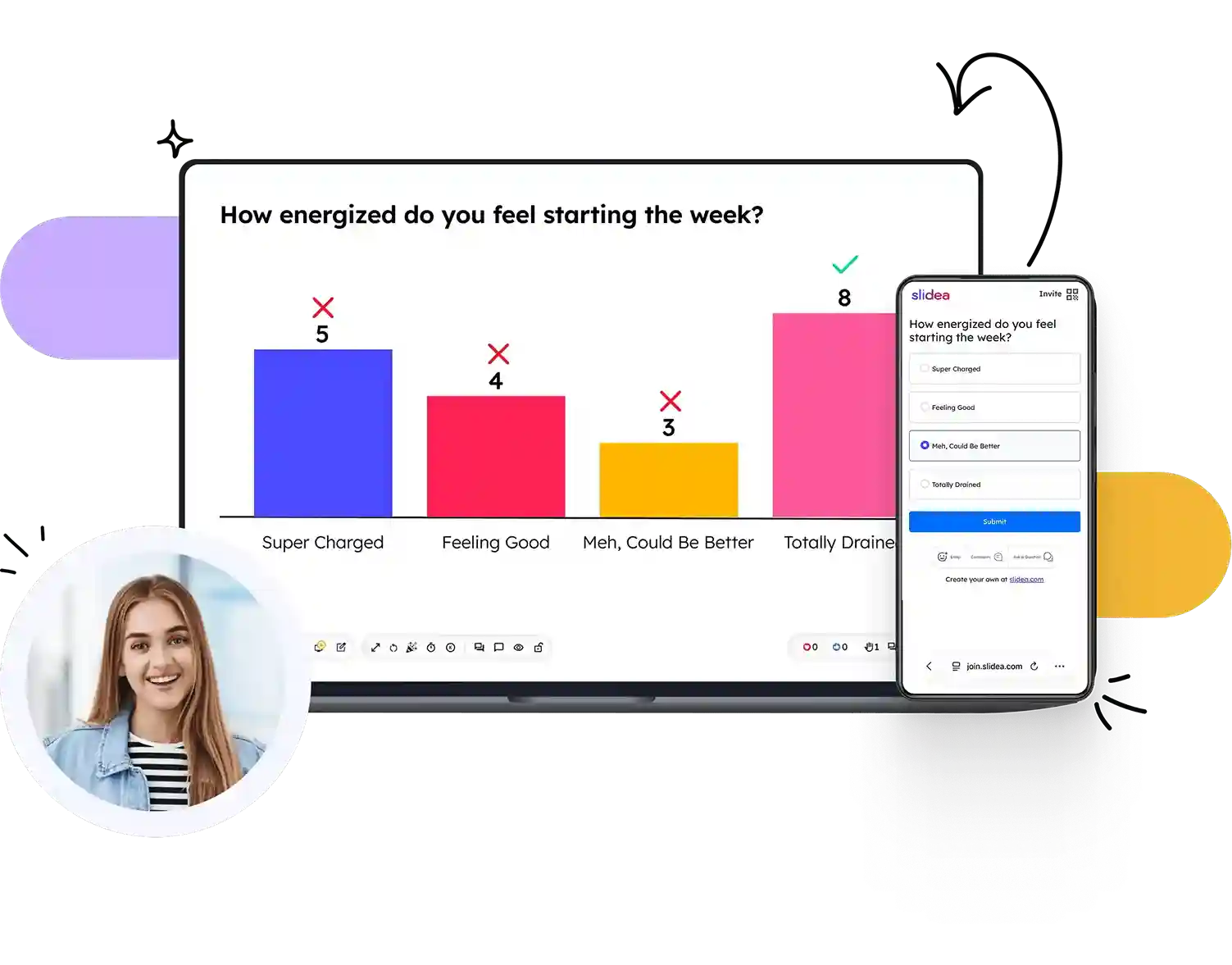 Live polling with Slidea — presenter screen and audience voting on mobile