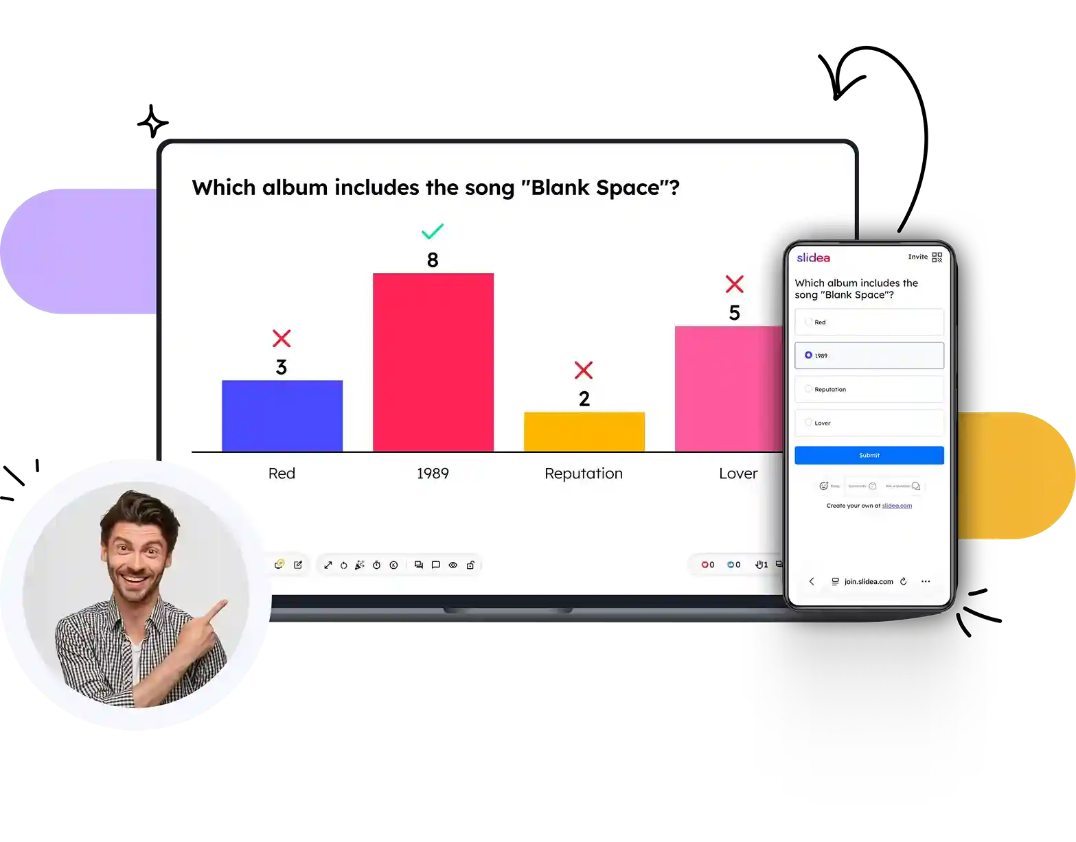 Multiple choice poll with Slidea — presenter screen and audience voting on mobile
