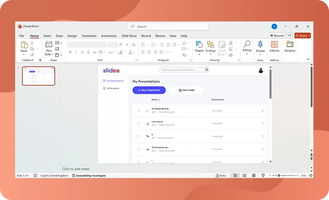 Apps menu with Slides app selected