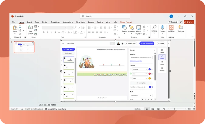 Presentation selection interface