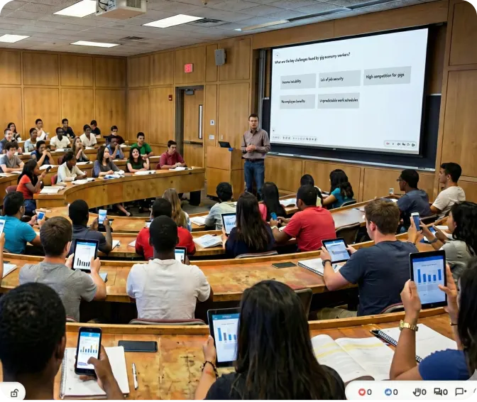 Interactive lecture hall with students using Slidea