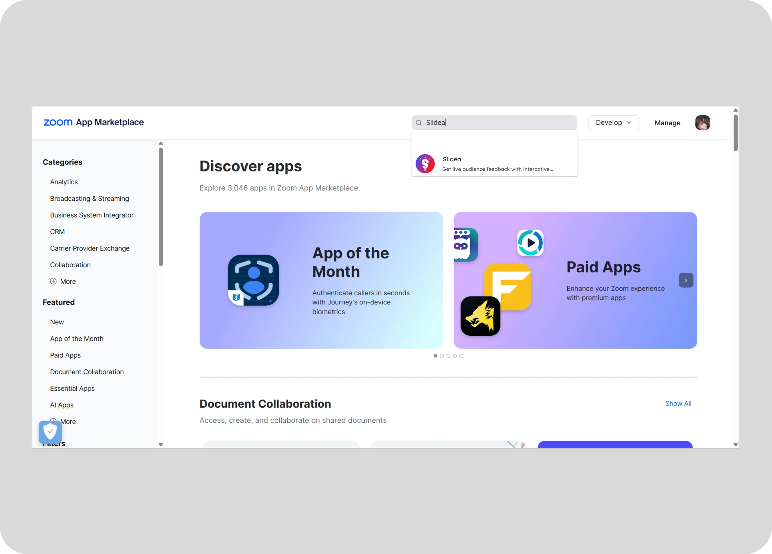 Zoom App Marketplace with Slides app