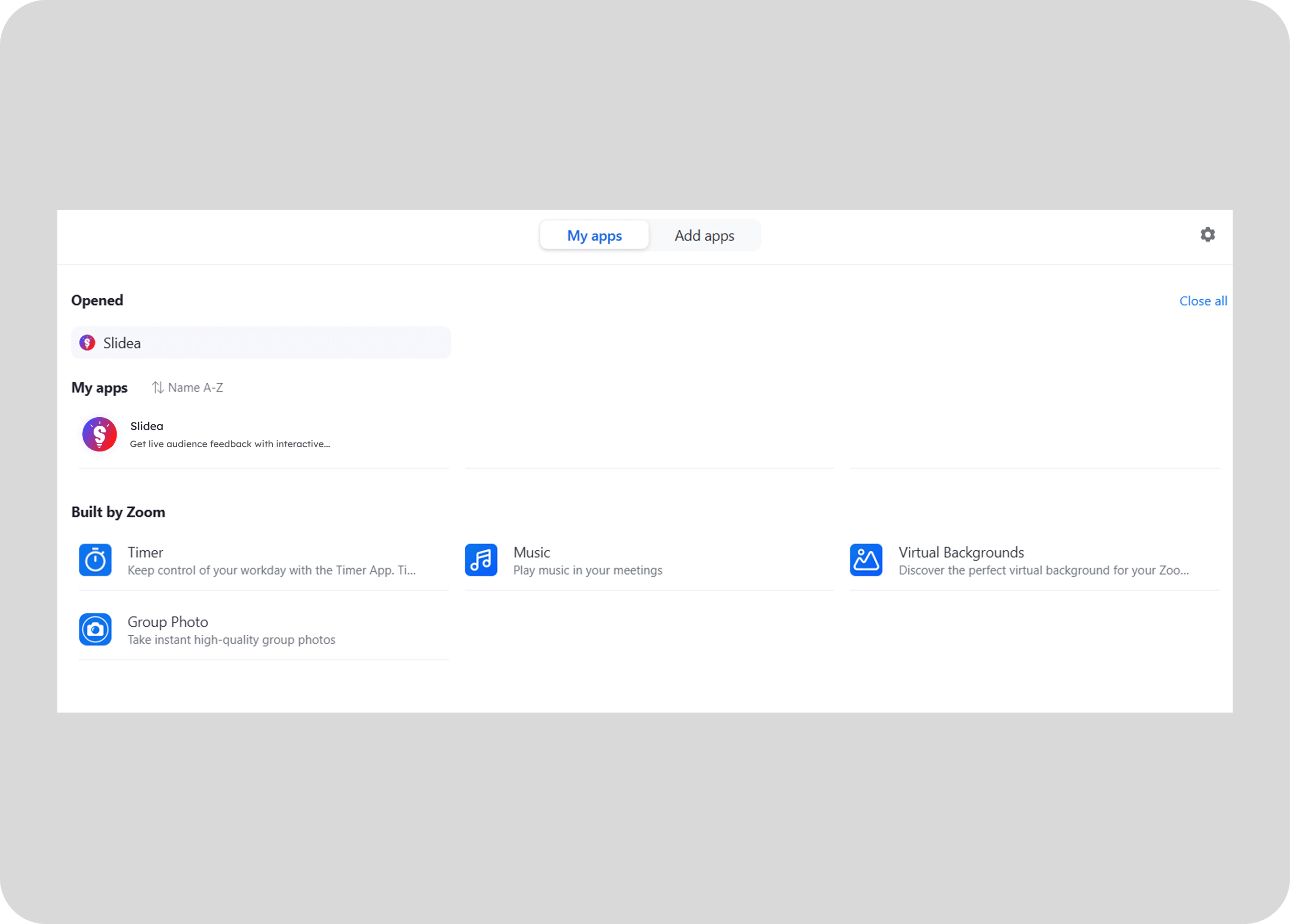 Apps menu with Slides app selected