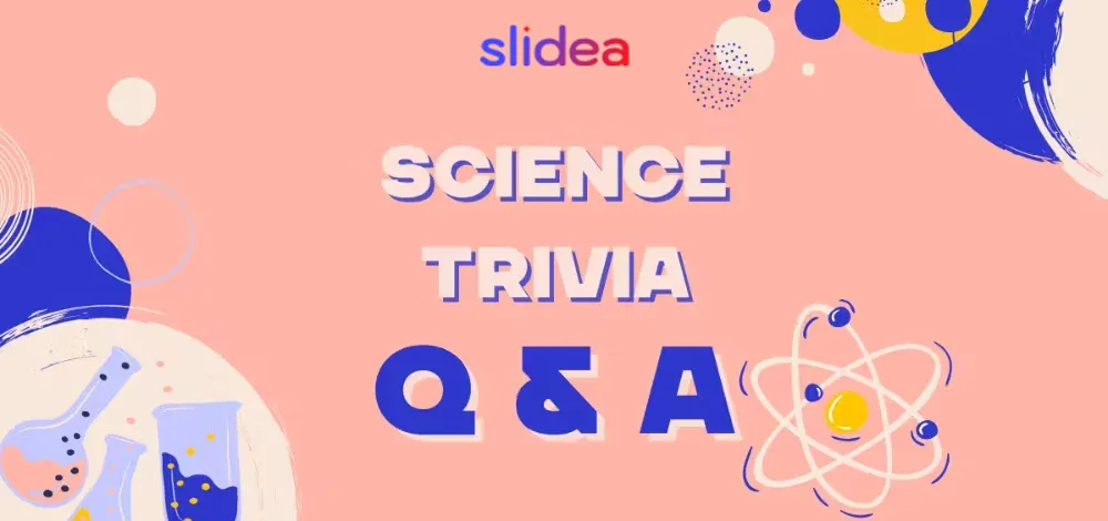 Pink background with science icons like test tubes and atom graphics, highlighting text in bold purple and white text.