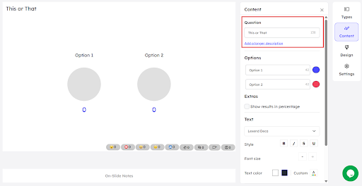 Adding a question in the placeholder in the editor page of Slidea