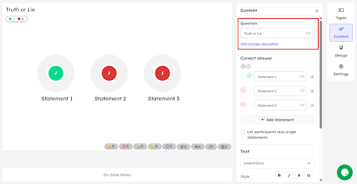 Adding a question in the placeholder in the editor page of Slidea