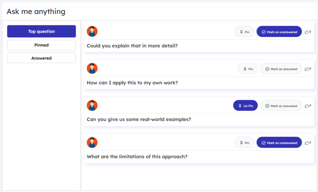 List of all top questions in the QA slide