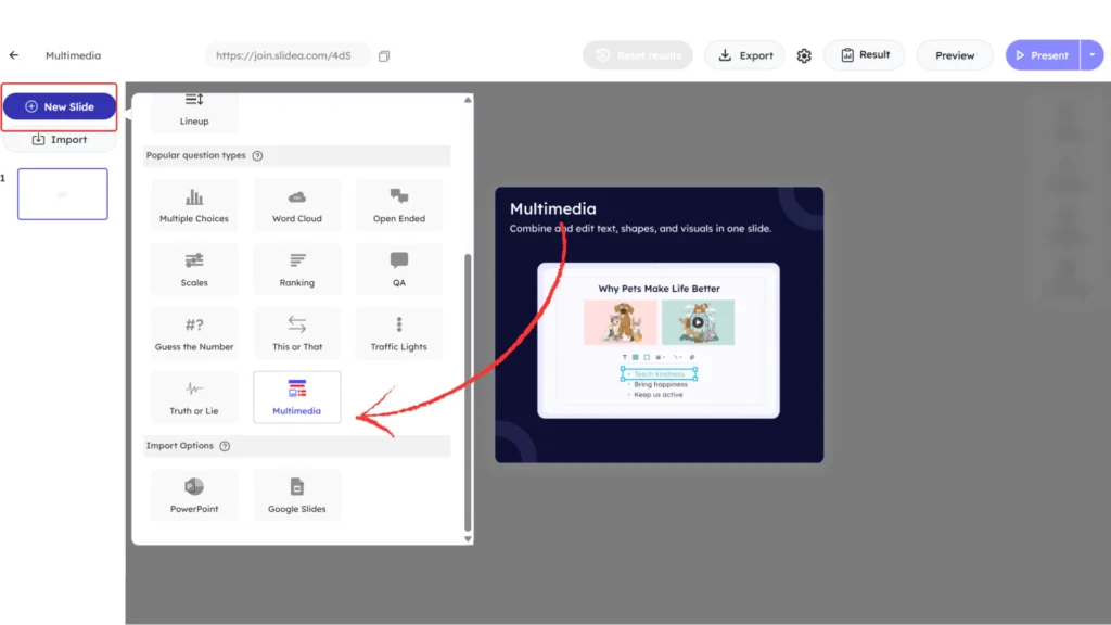 Adding multimedia slide type