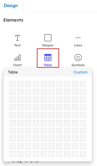 Adding table in multimedia