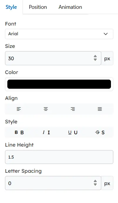 Editing the style of the text