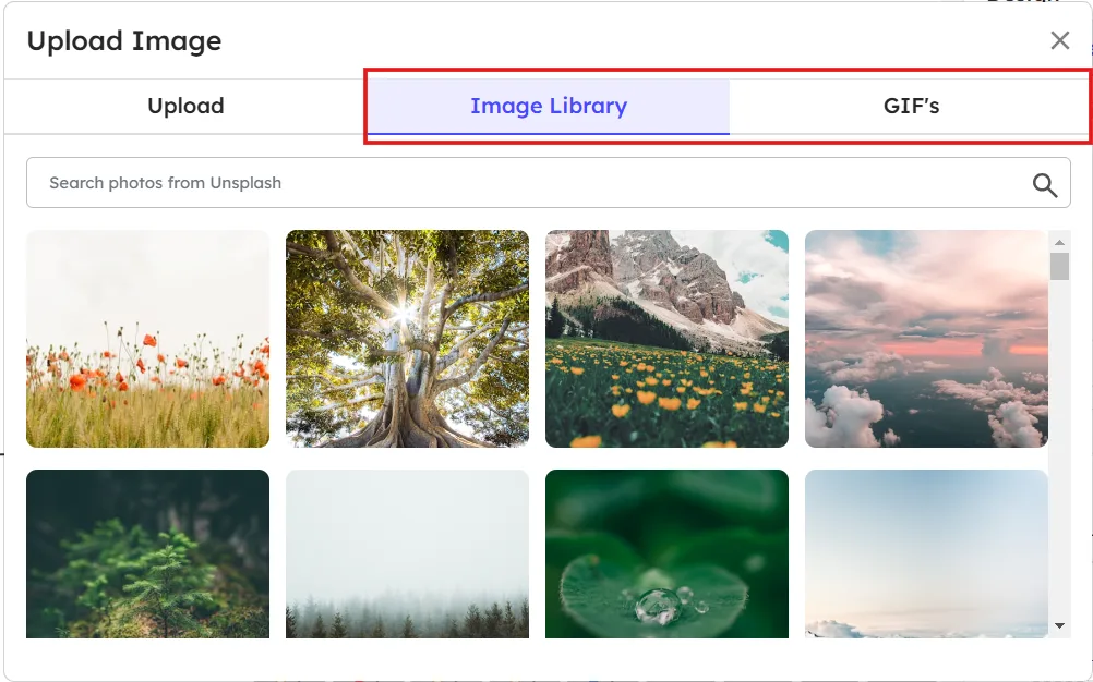 choosing an image from the image library of Slidea in open ended slide