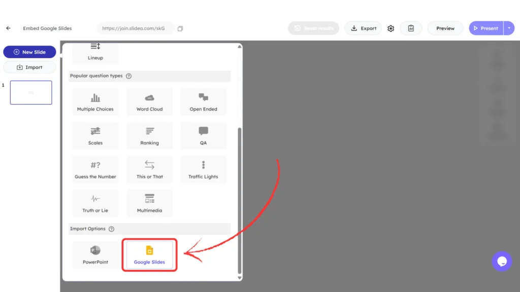 embedding Google slides