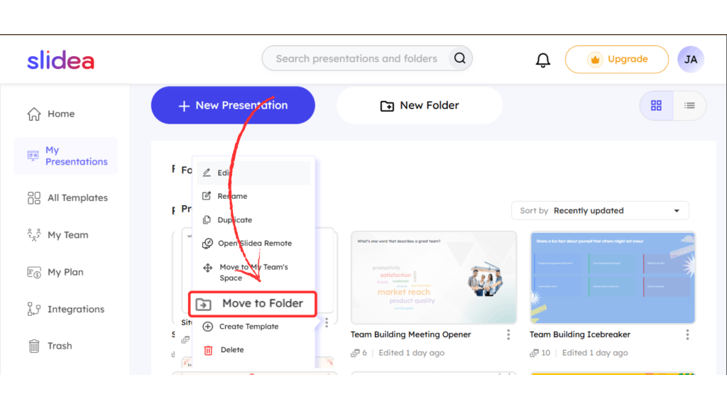 Move a Presentation to a Folder