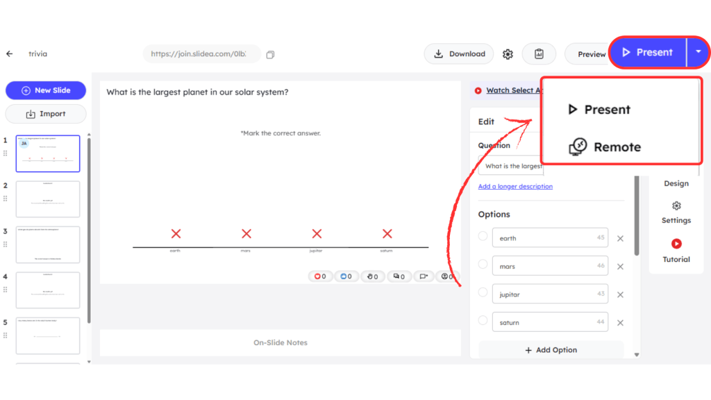 Start Presentation Options