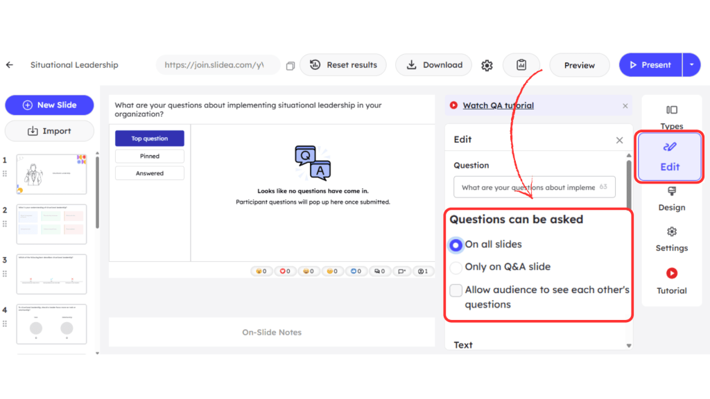 Enable Questions from Audience