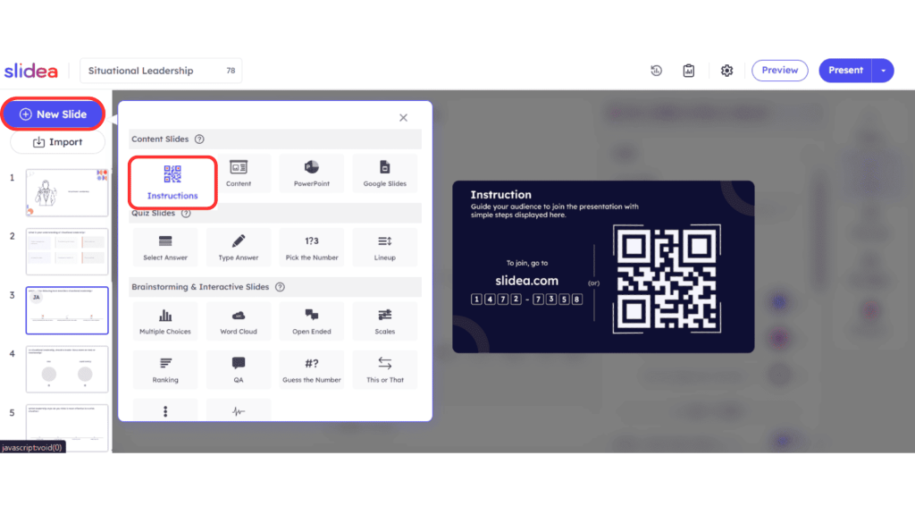 How to add an instruction slide